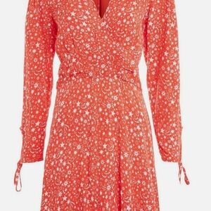 Topshop Vibrant Red Stars Long Sleeve Dress
